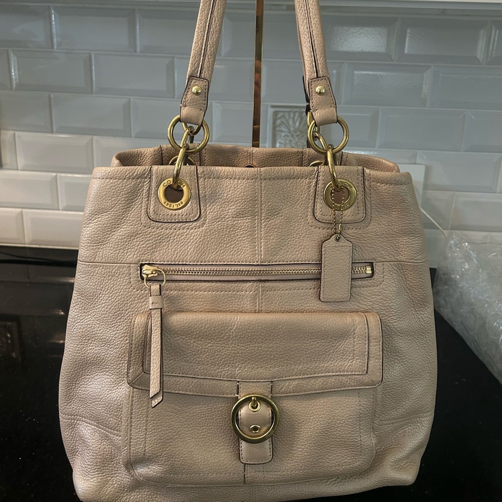 Coach Penelope Bucket Bag with two Exterior Pockets Neutral Pearlized Champagne